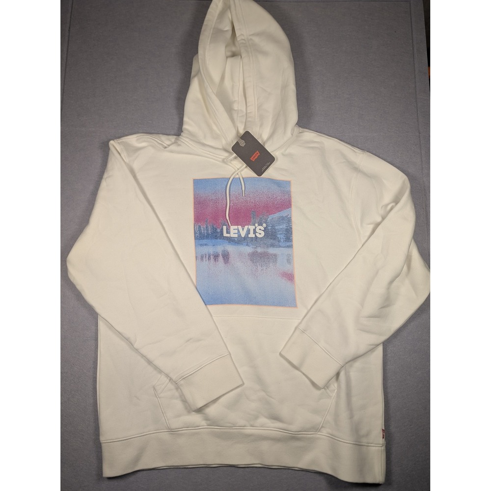 Levi's Graphic Hoodie Men Large White Relaxed Fit Landscape NWT